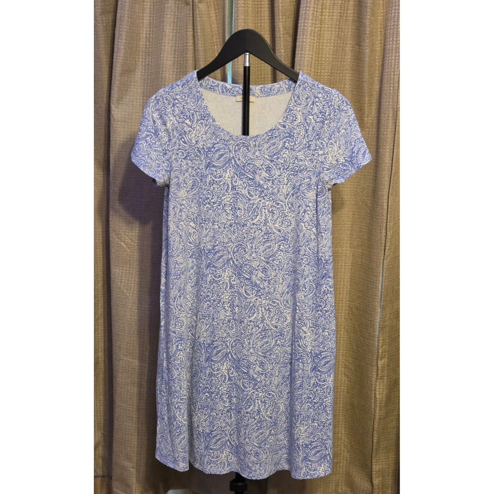 Talbots Petite‎ Paisley Print Short Sleeve Dress Women's Size SP Blue White